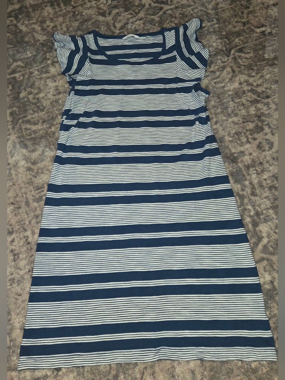 Goodthreads Blue and White Striped Tee Dress Ruffled Sleeves